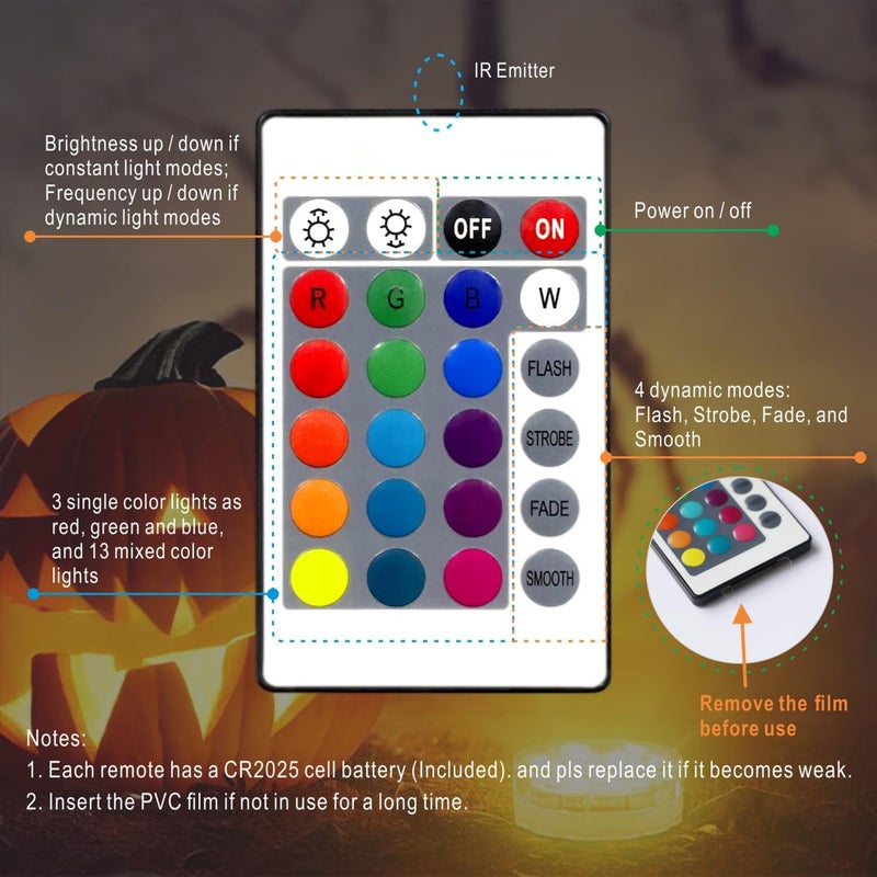 KIKOMO LED Pumpkin Lights with Remote, 16 Colors 4 Modes Halloween Submersible Lights for Jack-O-Lanterns, Pool, Pond and Outdoor Decorations (4 Pack) - Image 3